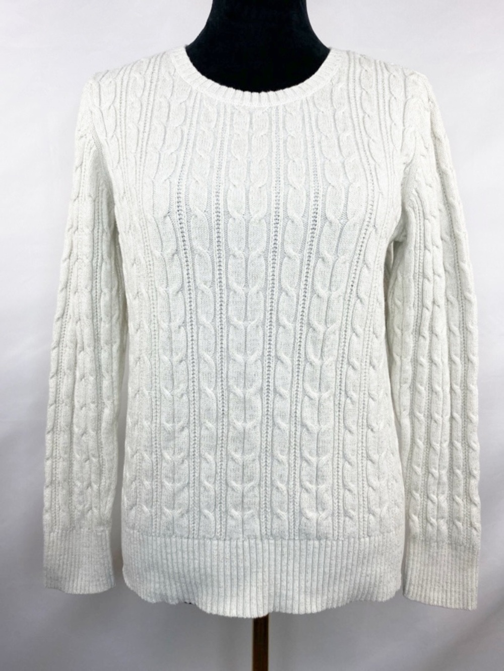 St. John’s Bay Ivory Cable-Knit Glitter Gold Crew Neck Sweater Size Large